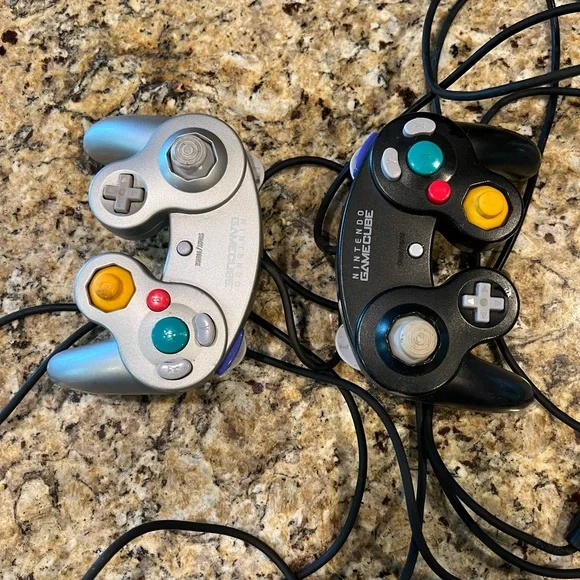 Nintendo GameCube with two controllers and cables, Super Smash Melee game